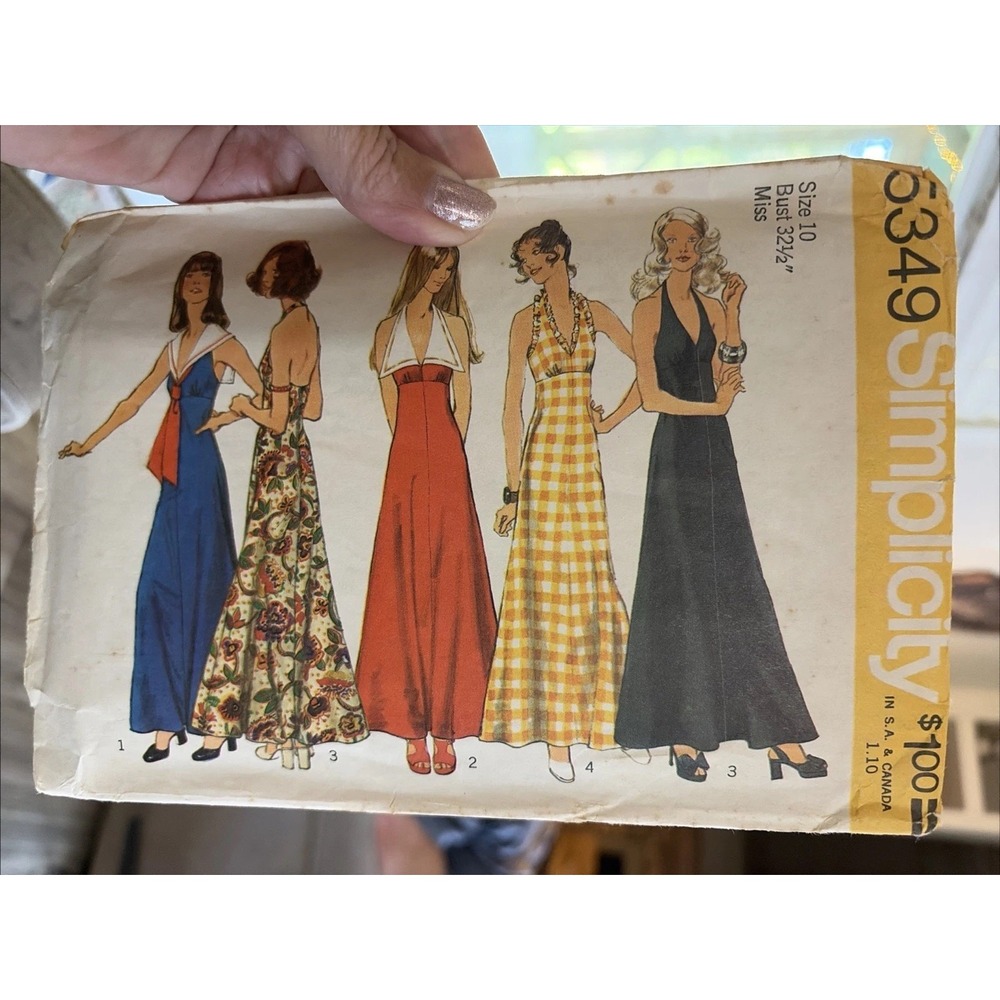 1972 Vintage SIMPLICITY Pattern 5349 Misses' Halter Dress Size 10 Bust 32.5 CUT